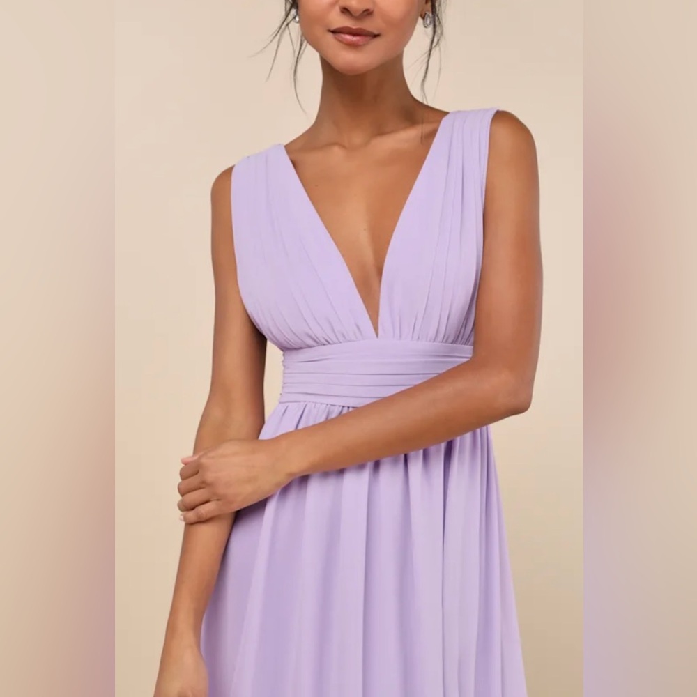 Lulu's Lavender V-Neck Maxi Dress with High Slit - Picture 3 of 6